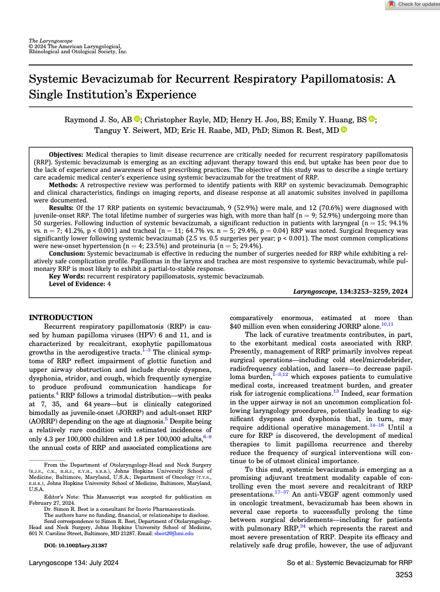 3 - Bevacizumab Sistémico en la Papilomatosis Respiratoria Recurrente