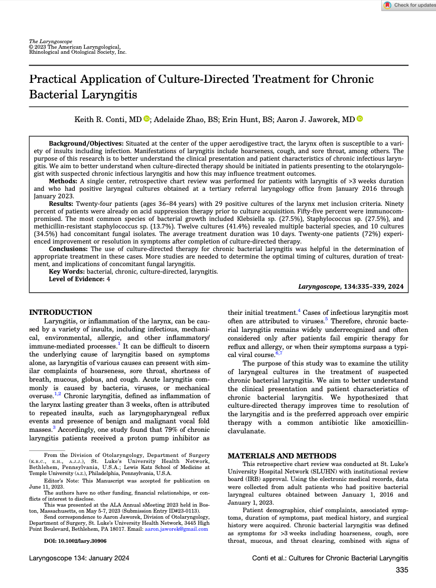 2 - Abordaje Dirigido por Cultivos en el Tratamiento de la Laringitis Bacteriana Crónica