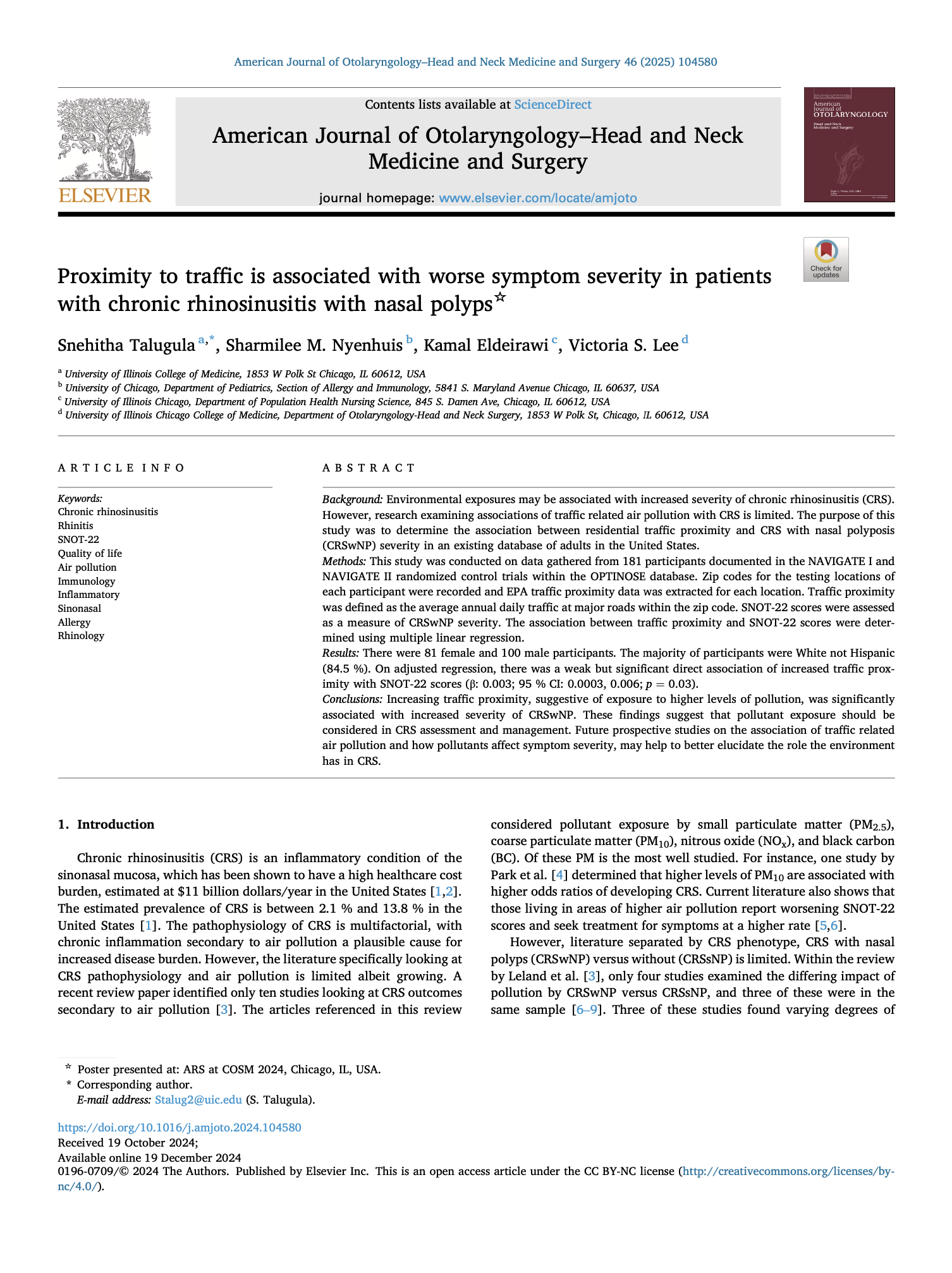 21 - Más tráfico, más síntomas: explorando la conexión entre la contaminación vehicular y la rinosinusitis crónica con pólipos nasales
