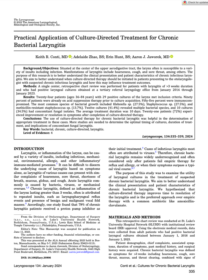 2 - Abordaje Dirigido por Cultivos en el Tratamiento de la Laringitis Bacteriana Crónica