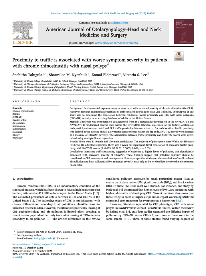 21 - Más tráfico, más síntomas: explorando la conexión entre la contaminación vehicular y la rinosinusitis crónica con pólipos nasales